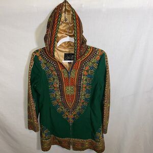 Lady Utex Women’s Full Zip Hoodie Size Medium Green Indian Motif Going Out Party